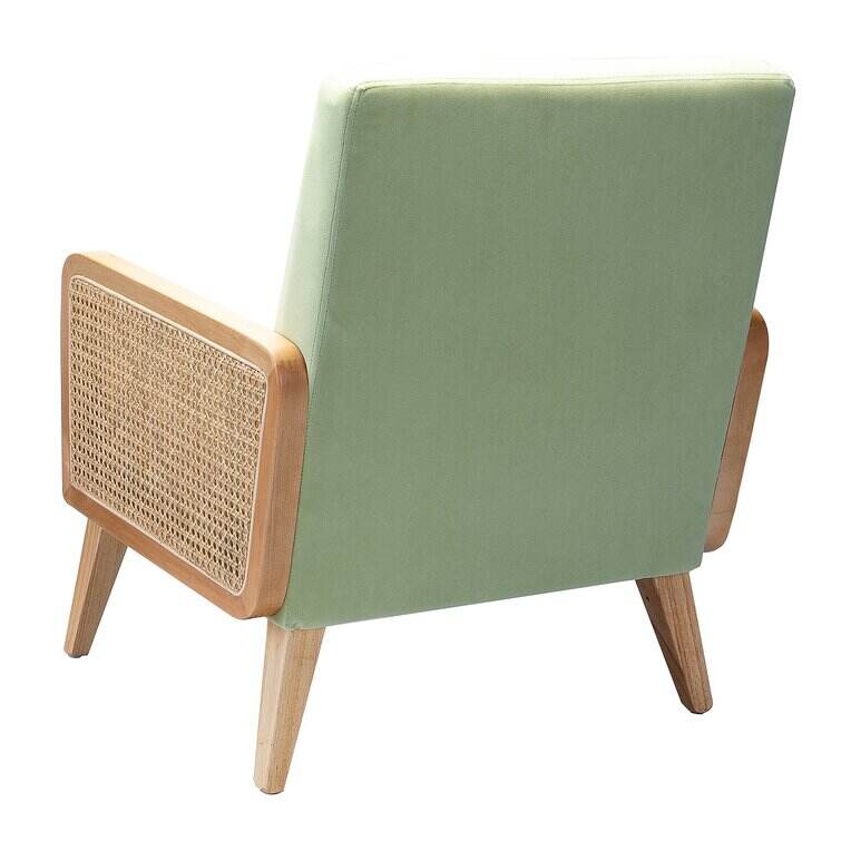 Upholstered Accent Chair with Rattan Arms