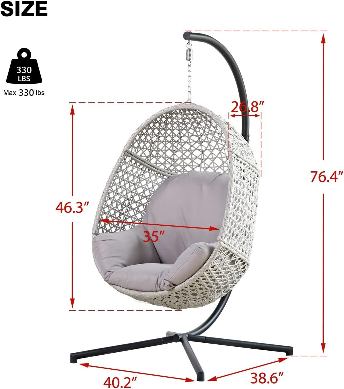 PRIVATE GARDEN Indoor Outdoor Hammock Egg Chair with Stand Large Hanging Chair Wicker Rattan Swing Chair with Removable Cushion 330LBS Capacity for Bedroom Patio Balcony