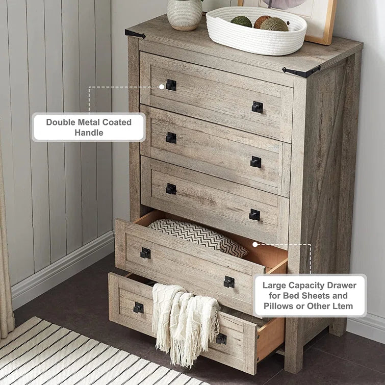 Farmhouse 5 Drawers Dresser Chests for Bedroom