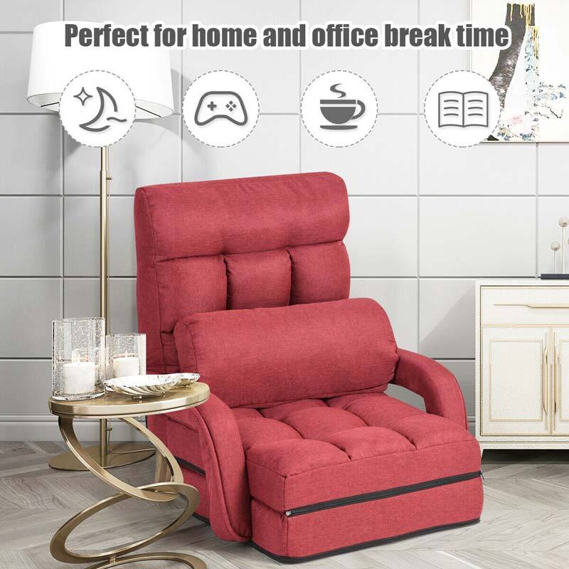 Foldable Massage Floor Chair Recliner, Single Lazy Sofa with Ergonomic Armrest, Adjustable 5 Backrest Positions & Detachable Mat