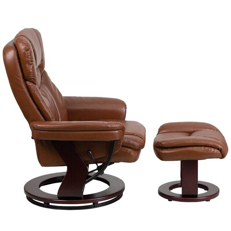 Contemporary Multi-Position Recliner and Curved Ottoman with Swivel Base