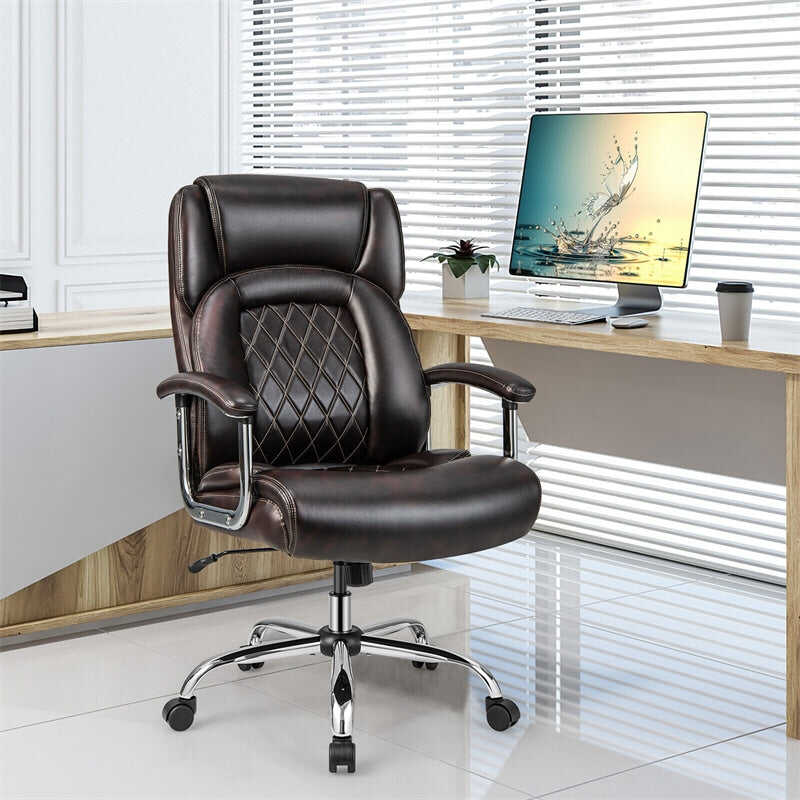 500lbs Height Adjustable Office Chair Swivel Computer Task Desk Chair Leather Executive Chair with Heavy Duty Metal Base