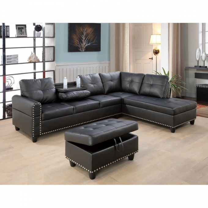 Brandow 97.2" Wide Faux Leather Sofa & Chaise With Ottoman