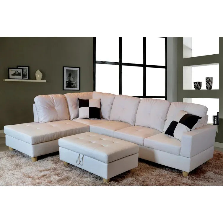 Wilhelmine 103.5" Wide Faux Leather Sofa & Chaise with Ottoman