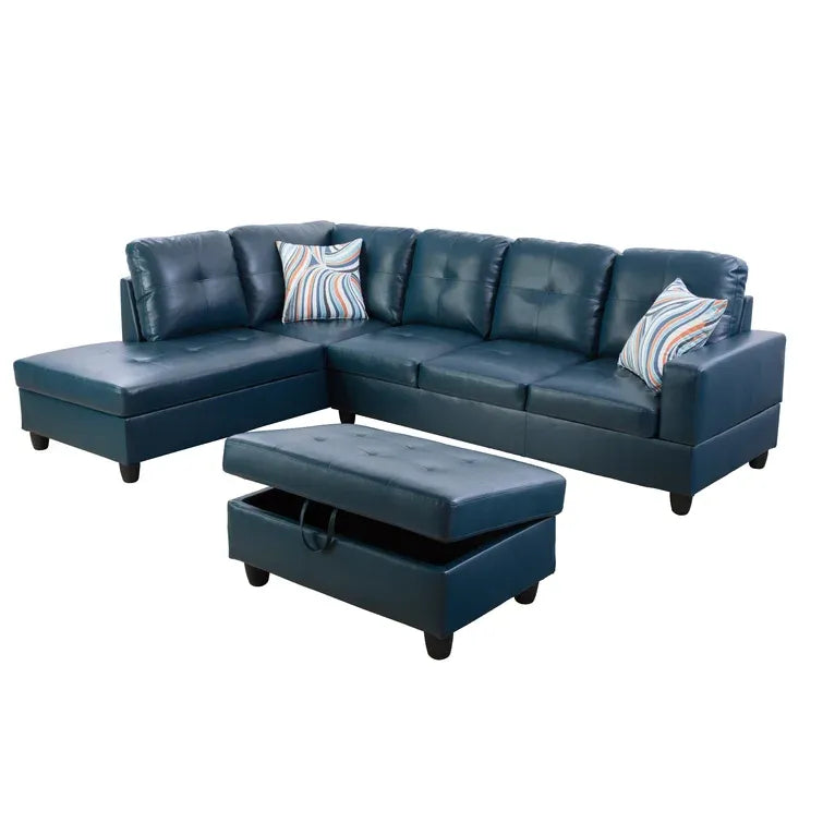 Wilhelmine 103.5" Wide Faux Leather Sofa & Chaise with Ottoman