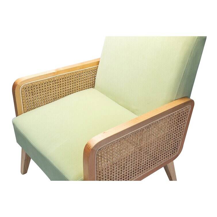 Upholstered Accent Chair with Rattan Arms