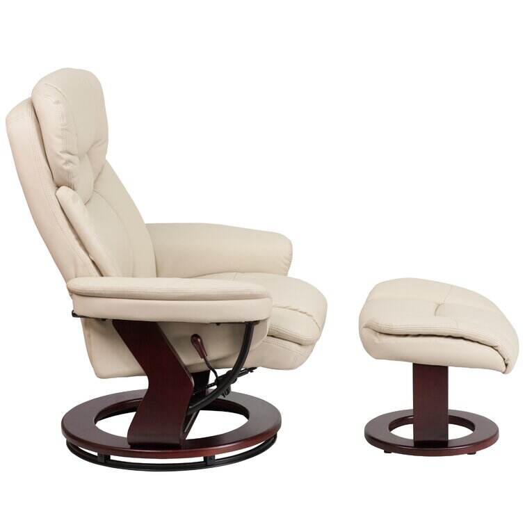 Contemporary Multi-Position Recliner and Curved Ottoman with Swivel Base