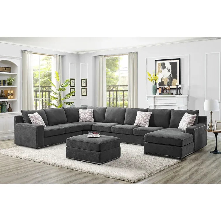 Makah 166" Wide Microfiber/Microsuede Left Hand Facing Modular Corner Sectional with Ottoman