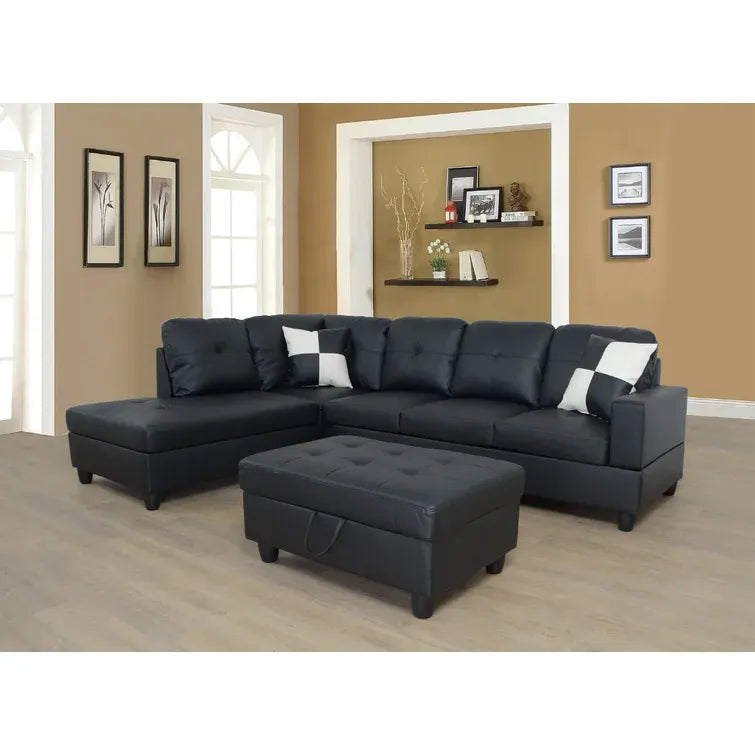 Wilhelmine 103.5" Wide Faux Leather Sofa & Chaise with Ottoman