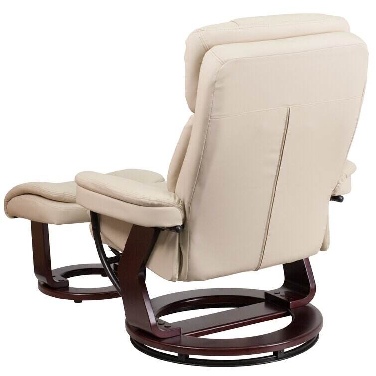 Contemporary Multi-Position Recliner and Curved Ottoman with Swivel Base