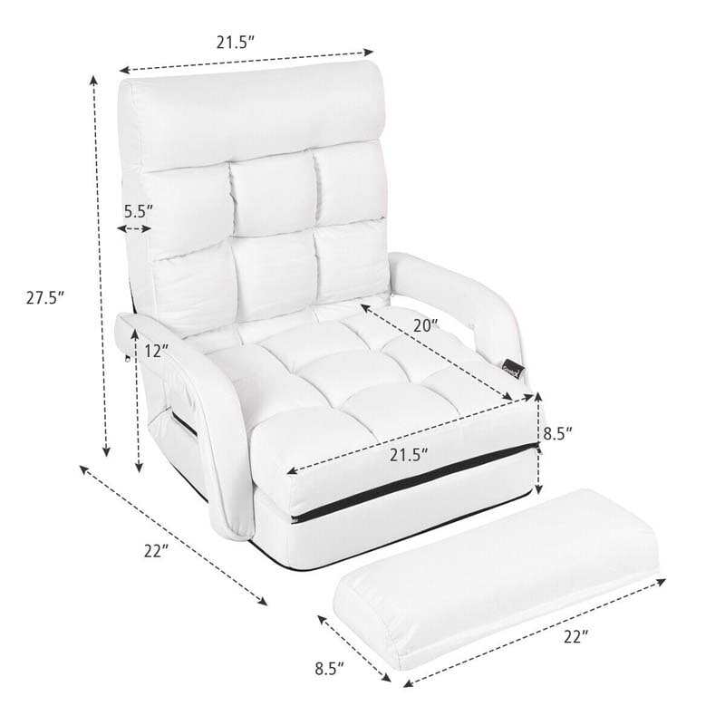 Foldable Massage Floor Chair Recliner, Single Lazy Sofa with Ergonomic Armrest, Adjustable 5 Backrest Positions & Detachable Mat