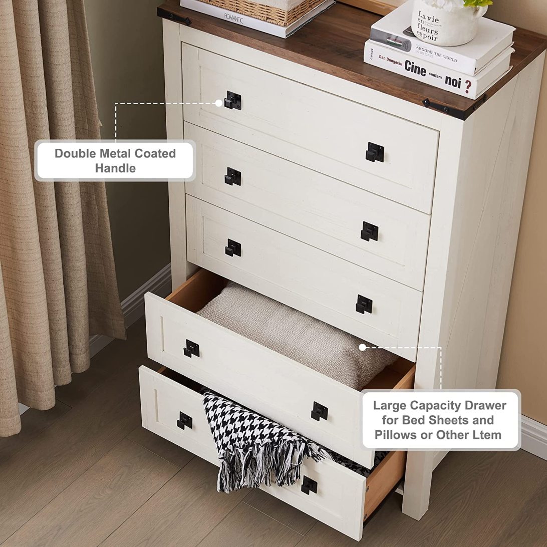 Farmhouse 5 Drawers Dresser Chests for Bedroom