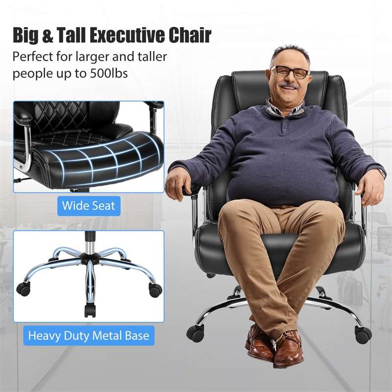 500lbs Height Adjustable Office Chair Swivel Computer Task Desk Chair Leather Executive Chair with Heavy Duty Metal Base