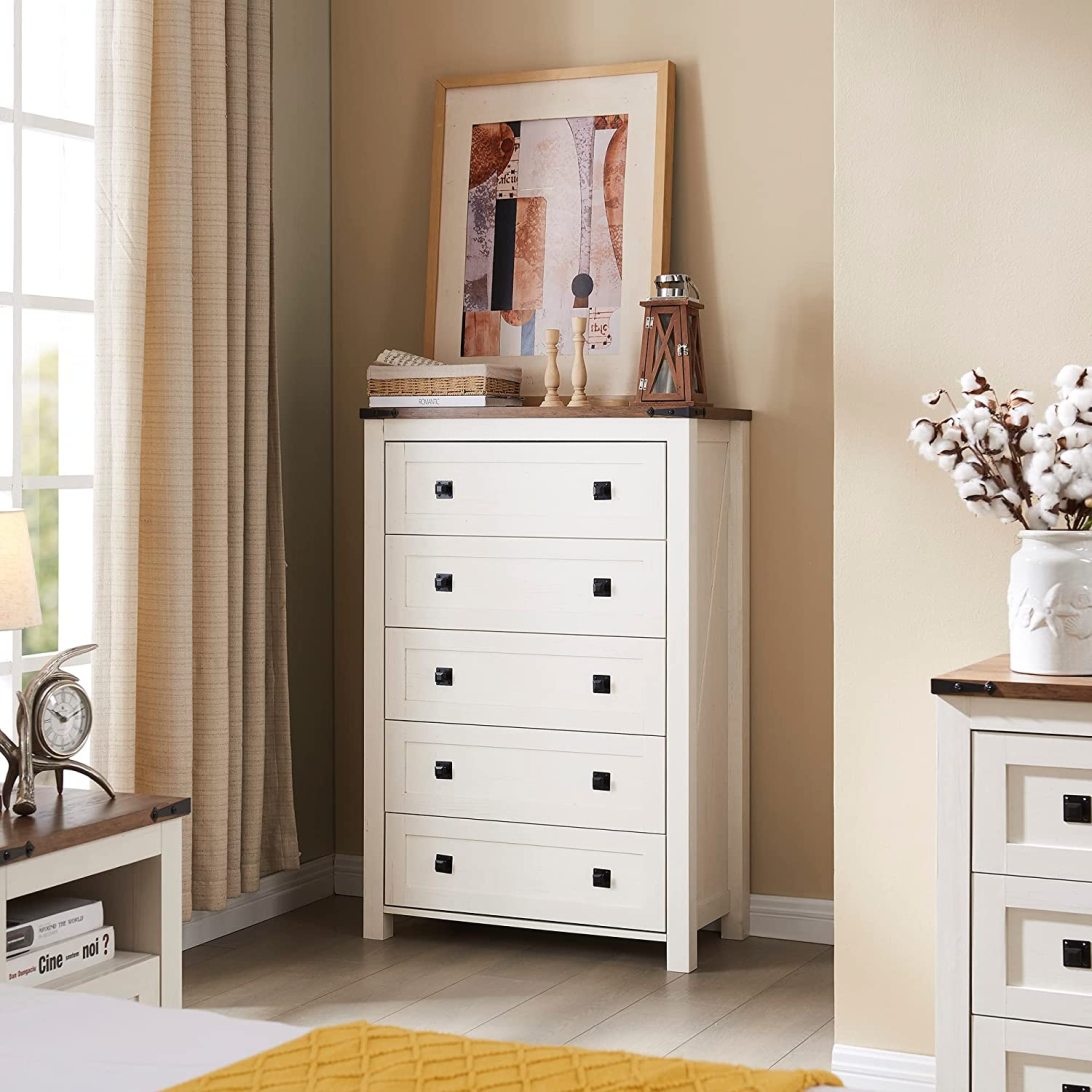 Farmhouse 5 Drawers Dresser Chests for Bedroom