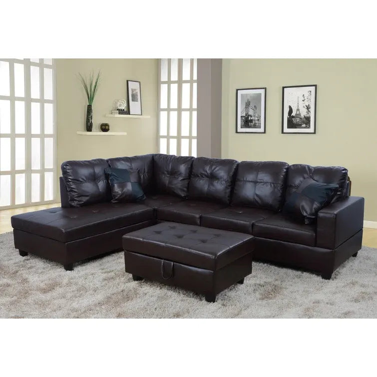 Wilhelmine 103.5" Wide Faux Leather Sofa & Chaise with Ottoman