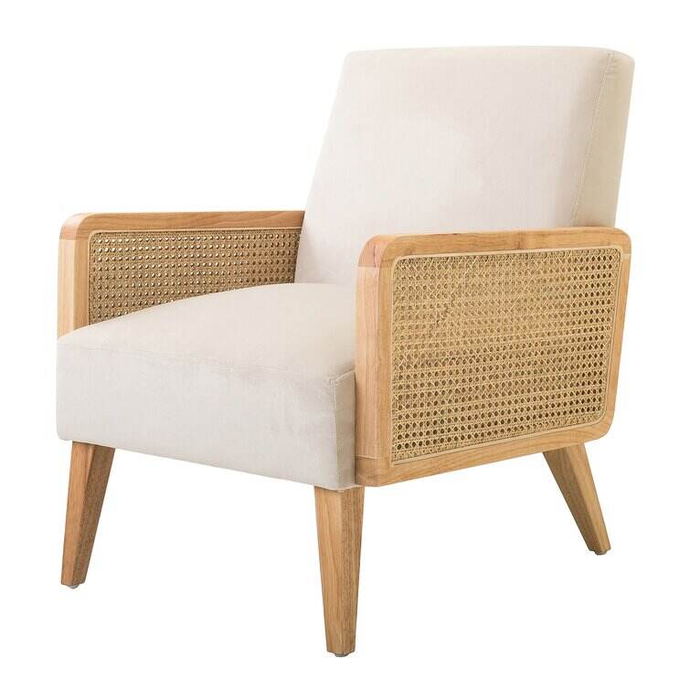 Upholstered Accent Chair with Rattan Arms