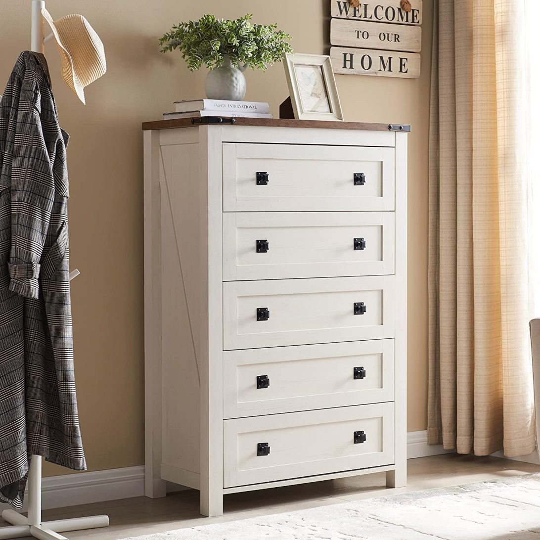 Farmhouse 5 Drawers Dresser Chests for Bedroom