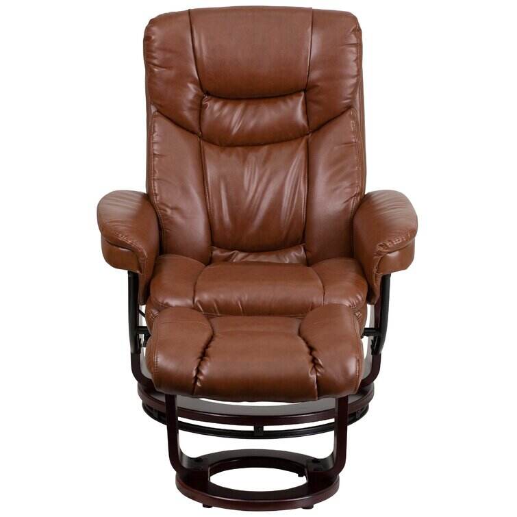 Contemporary Multi-Position Recliner and Curved Ottoman with Swivel Base