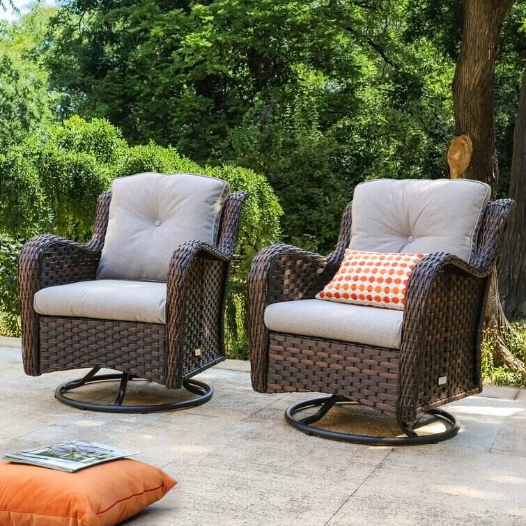 Brice Rocking Swivel Patio Chair with Cushions (Set of 2)