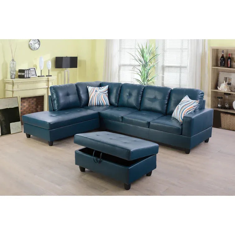 Wilhelmine 103.5" Wide Faux Leather Sofa & Chaise with Ottoman