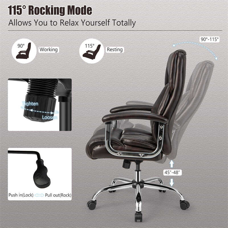 500lbs Height Adjustable Office Chair Swivel Computer Task Desk Chair Leather Executive Chair with Heavy Duty Metal Base