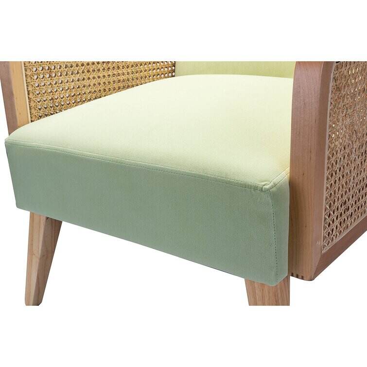 Upholstered Accent Chair with Rattan Arms