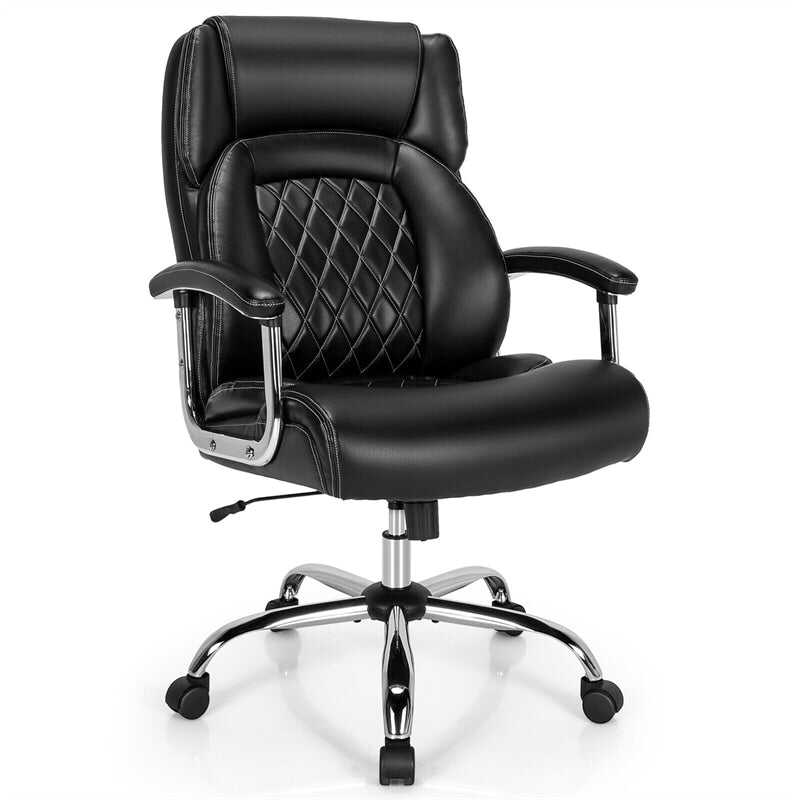 500lbs Height Adjustable Office Chair Swivel Computer Task Desk Chair Leather Executive Chair with Heavy Duty Metal Base