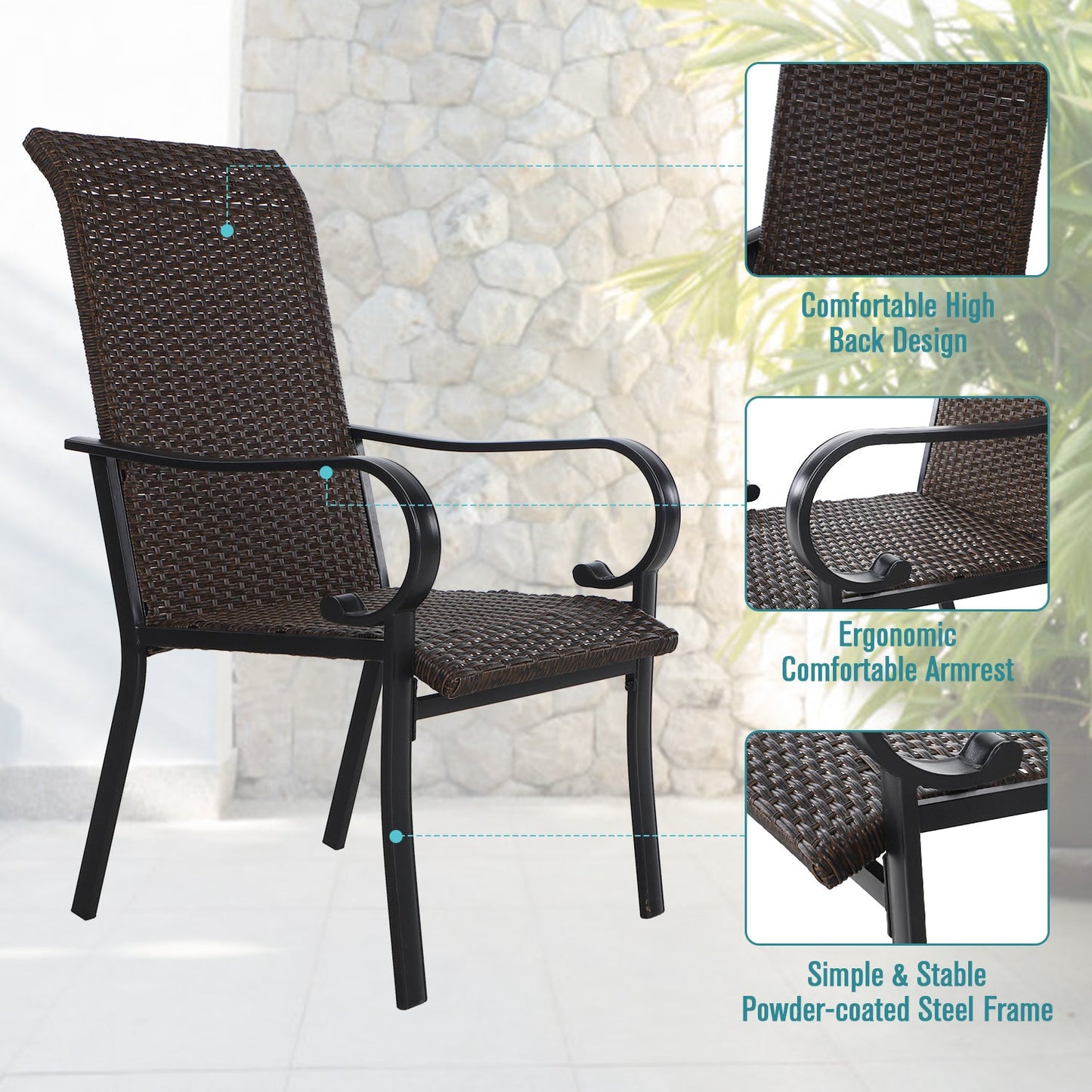 5-Piece Patio Dining Set with 4 Rattan Dining Chairs & Steel Square Table