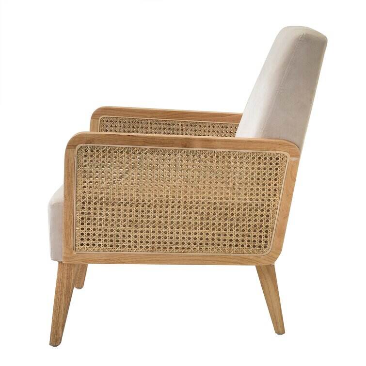 Upholstered Accent Chair with Rattan Arms