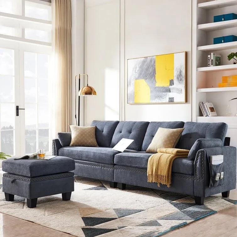 Campbelltown 102" Wide Microfiber Reversible Sofa & Chaise with Ottoman