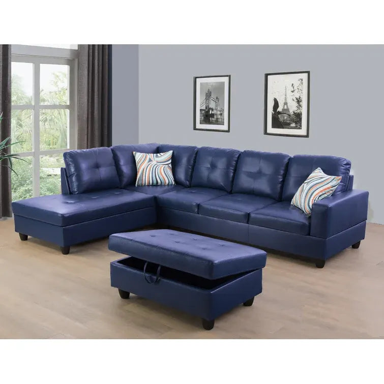 Wilhelmine 103.5" Wide Faux Leather Sofa & Chaise with Ottoman